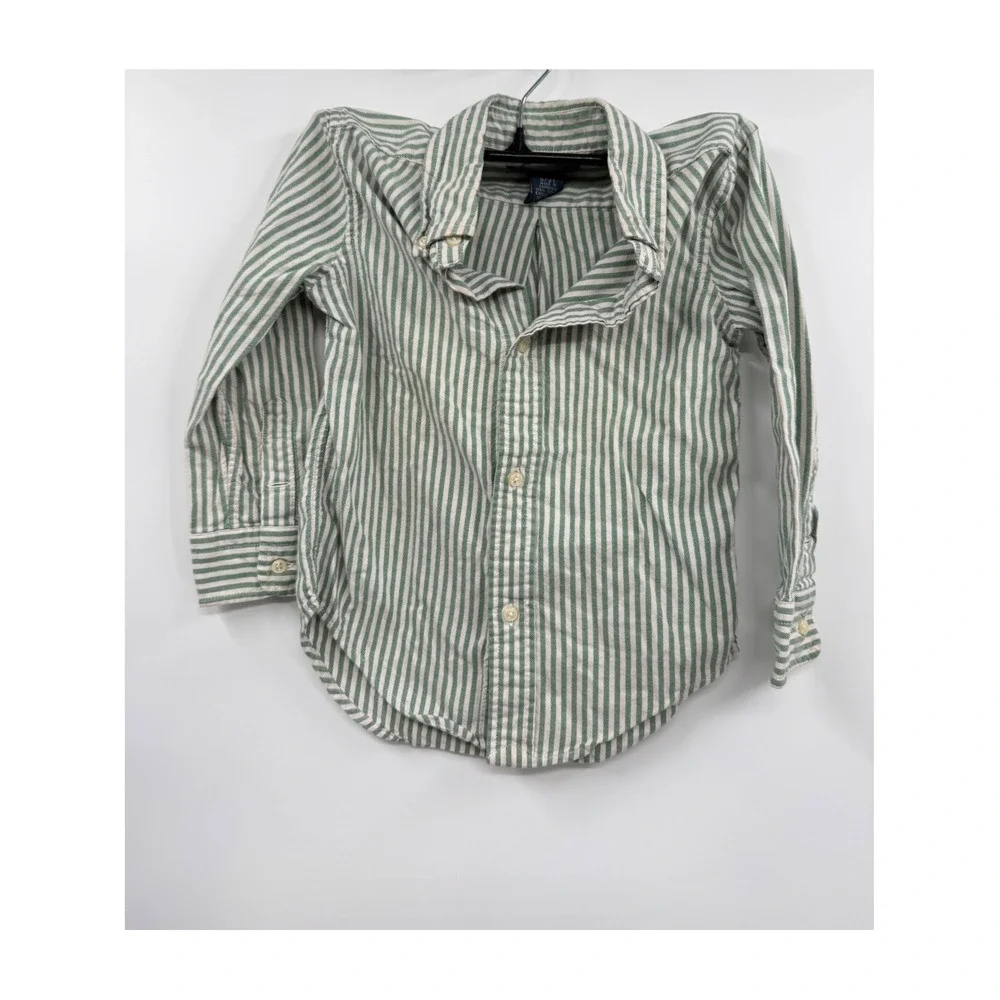 Ralph Lauren 3T Button Down Shirt Toddler Green White Striped Long Sleeve